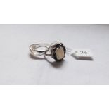 An art deco opal ring set in silver & marcasite & another