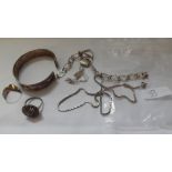 Bag silver bracelet, rings etc