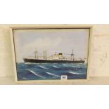 H Crane – a Gouche of SS Baltover at Sea. 9” x 13”. Signed