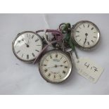 Three ladies silver pocket watches, one with a key