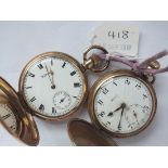 Two gents rolled gold hunter pocket watches, one by Waltham and both seconds dials