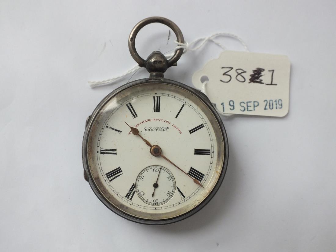 A boxed silver pocket watch by JG Graves “The Express English lever” with seconds dial