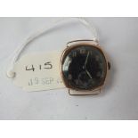 Gents 9ct. black faced wrist watch with seconds dial
