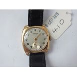 Gents 9ct. Vertex wrist watch with seconds dial and leather strap