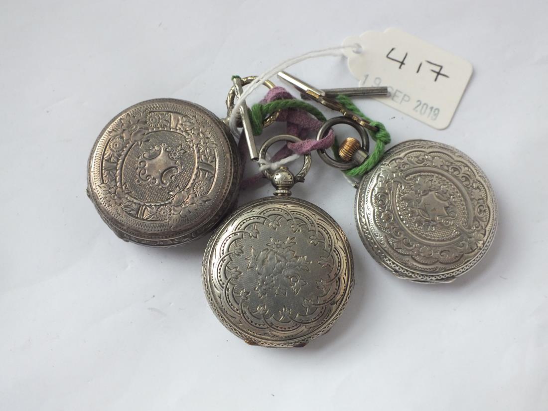 Three ladies silver pocket watches, one with a key - Image 2 of 2