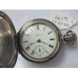 A large gents silver hunter pocket watch by Waltham with seconds dial