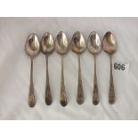 Set of six Georgian bright cut tea spoons, Lon 1800 by SG & IW & IB 60g.