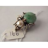 Novelty vintage silver pearl bug brooch