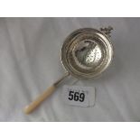 Tea strainer with MOP handle, 5.5” over handles B’ham 1929 by SBS