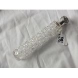 Large cylindrical cut glass scent bottle with screw on cover, 7” long Lon 1891