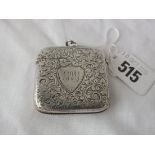 Victorian large scroll engraved vesta case, 2” wide B’ham 1897