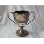 HEAVY GEORGIAN IRISH CRESTED CUP with beaded cable ZS girdle, 7” over loop handles Dublin by II