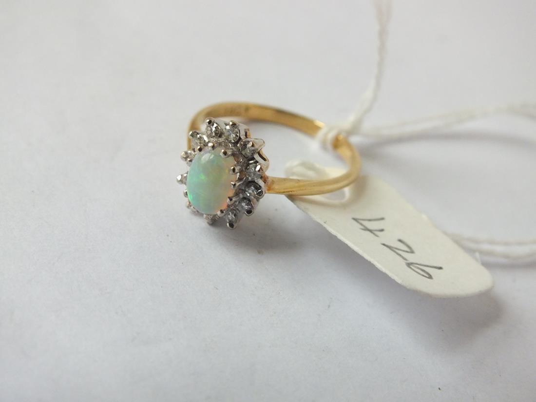 Oval opal and diamond cluster ring set in gold, size M - Image 2 of 2