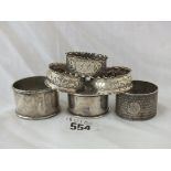 Group of six various napkin rings, 100g.