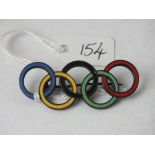 Enamelled Olympic ring brooch