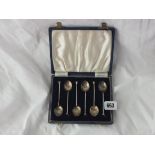 Botanical interest good boxed set of six coffee spoons, Enamelled with flowers, B’ham by BS & Co