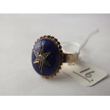 A Victorian diamond and enamel ring on engraved 9ct. shank, B’ham 1866 by JM, size R