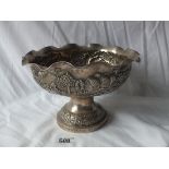 Indian fruit bowl embossed with figures and animals on pedestal foot, 8” dia. 455g.