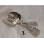 Exeter. Set of six Victorian fiddle pattern dessert spoons, 1850 by JS 240g.