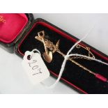 Novelty antique 9ct diamond set miner’s ‘goldrush’ stickpin in antique box