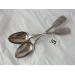 Pair of Victorian fiddle pattern table spoons, Lon 1844 by RW 140g.