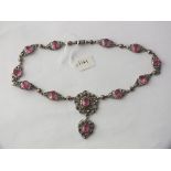Quality antique silver, pink paste and marcasite necklace