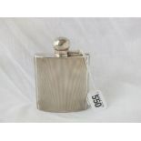 Engine turned Art Deco hip flask, 3.5” high B’ham mod. by JG ltd. 150g.