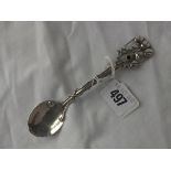 Arts and crafts dessert spoon with leaf terminal, 6” long