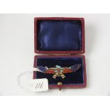 14ct gold and enamel Egyptian style bird brooch boxed