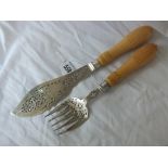 Good pair of Victorian fish servers with foliate pierced blade and tines, 12.5” long Shef 1878 by HH