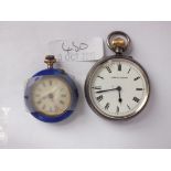 Blue enamelled fob watch, also another
