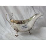 Large Georgian design sauce boat with three scroll supports, 7.5” over handle Shef 1913 by JDS 240g.