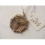 Antique 15ct gold peridot & pearl fancy circular pendant