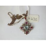 Antique aquamarine mounted pendant set in gold