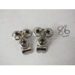 Pair 14ct white gold & sapphire clip on earrings 5.1g inc