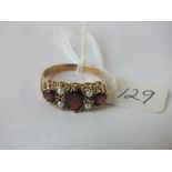 9ct garnet and pearl 7 stone ring approx size R