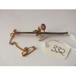 Floral gold, pearl & pink stone bar brooch 2.9g inc