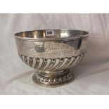GOOD LARGE ROSE BOWL, swirl fluted and reeded lower sides, 9” dia. 745g.