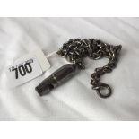 Victorian cut steel whistle on chain, 13” long