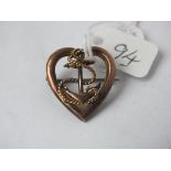 9ct heart & anchor brooch 2g