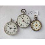 Three silver fob watches