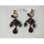 Pair Victorian garnet pendant earrings