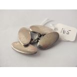 Antique heavy plain oval silver cufflinks Chester 1910
