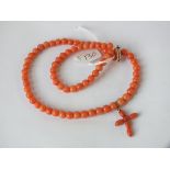 Antique coral bead and cross necklace 27.5g inc