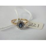 9ct sapphire & diamond cluster ring approx size N 2.2g inc