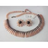 Pink designer bead necklace and earrings