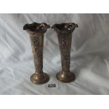 Pair of embossed trumpet shaped spill vases, 5.5” high Chester 1904