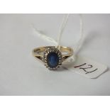 Vintage 9ct gold mounted sapphire & diamond ring approx size P 2.8g inc
