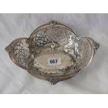 A dessert dish of quatre-foil outline with pierced sides, 8.5” wide B’ham 1907 by SB 170g.