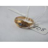 18ct gold sapphire & diamond boat shaped ring (1 stone out) approx size N 2.3g inc